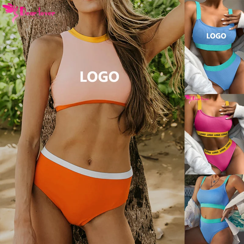 Dear-Lover Fitness Swimwear Beachwear 2023 Wholesale Custom Color Block High Waist Bikini Swimwear Women
