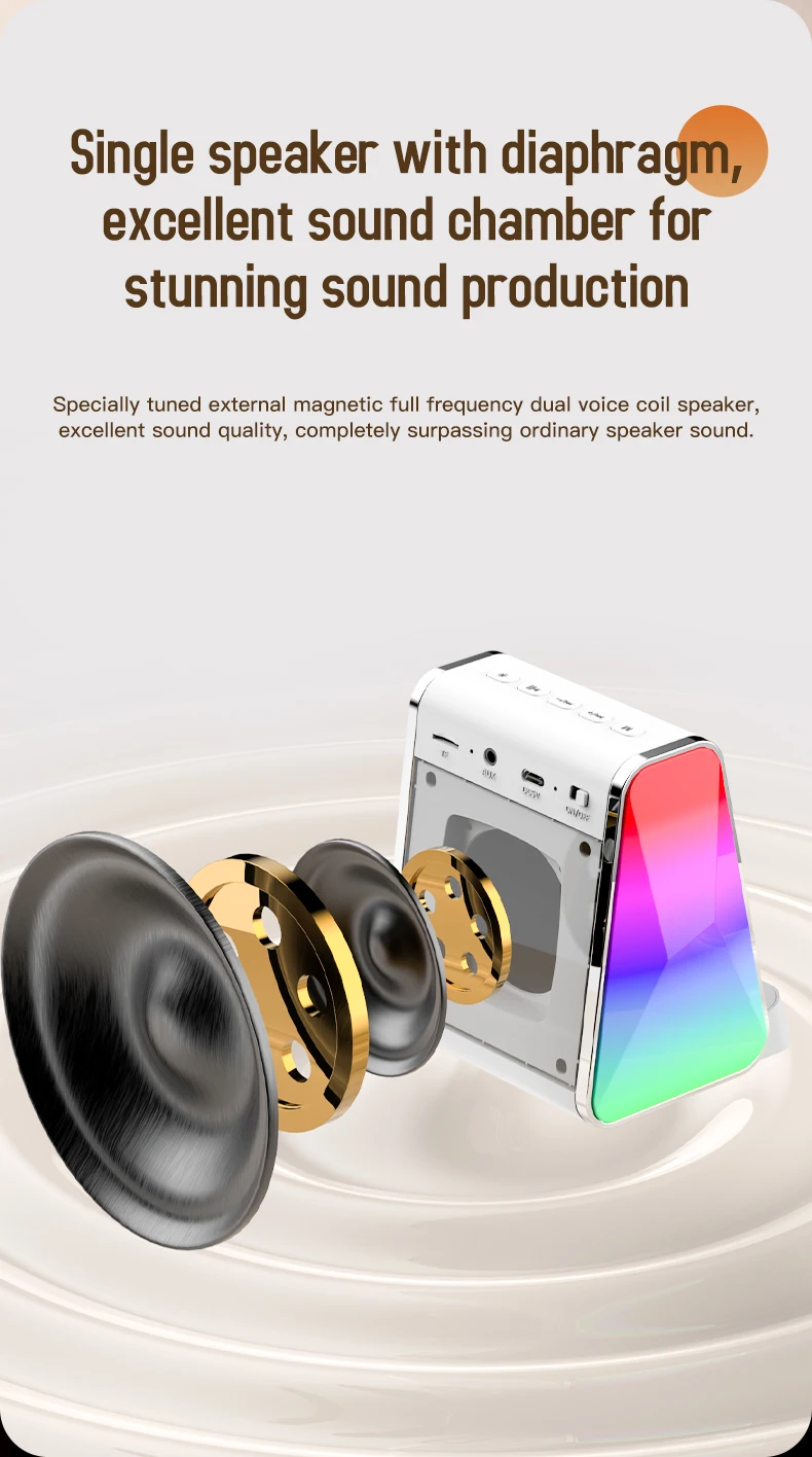 new design 3 in 1 Wireless Charger  speaker With RGB light  Phone holder Subwoofer Mini Bluetooth Speaker For Outdoor