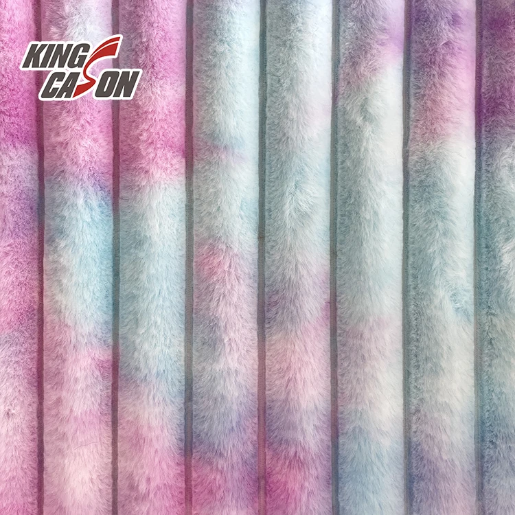 Kingcason Chinese Factory Knit Tie Dyeing Printing Stripe Jacquard Rabbit Faux Fur Fabric For Blanket Cushion Bedding Garments