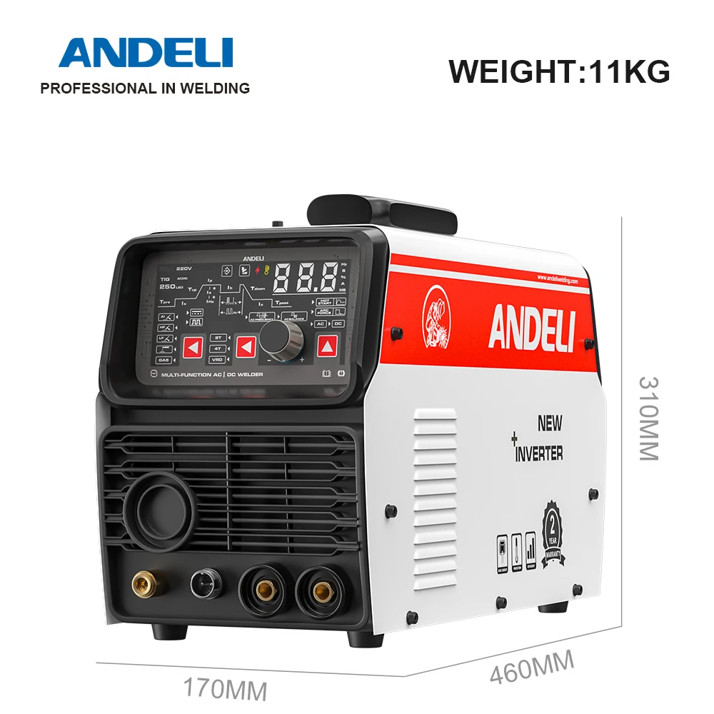 ANDELI Free ShippingTIG-250PE LED 220V AC DC TIG Welder TIG Welding Machine AC TIG Cold Pulse  Aluminum Welding MMA Spot