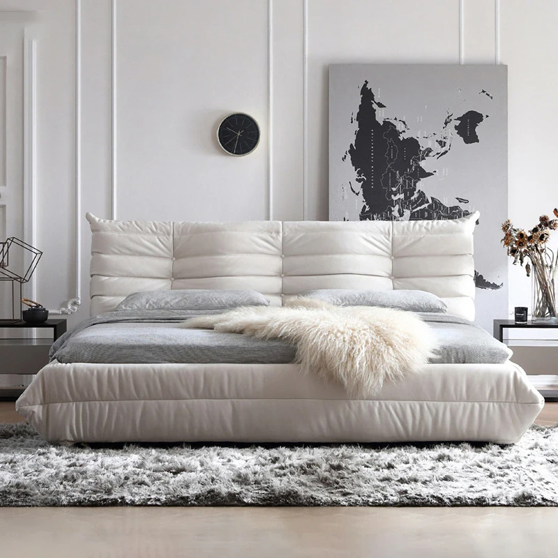 Creative High End Leather King Size Bed For Bedroom Modern Style Fashion Design Double Bed White