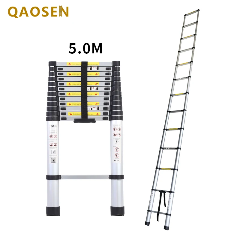 Easy Store 5.0m Single Telescopic Ladder Aluminum Safety EN131 Ladders