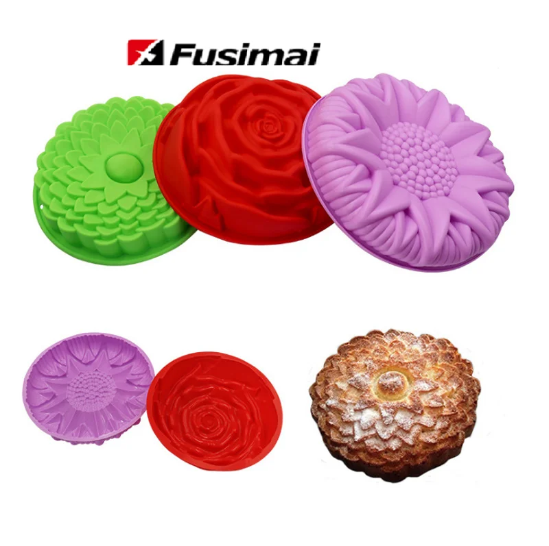 
Fusimai Baking Tools 3 Pieces/sets Silicone 10 Inch Round Chrysanthemum Sun Flower Rose Cake Mold 