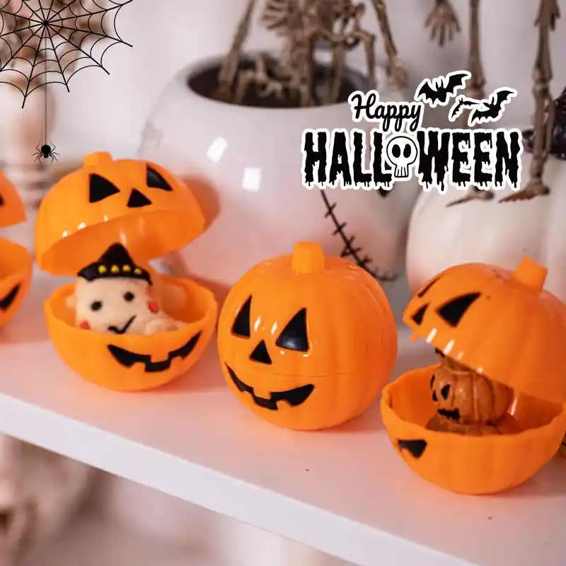 Halloween Pumpkin Bucket Blind Box Twisted Egg Storage Mini Pumpkin Shell Christmas New Year Parties Tricky Open Lid Candy