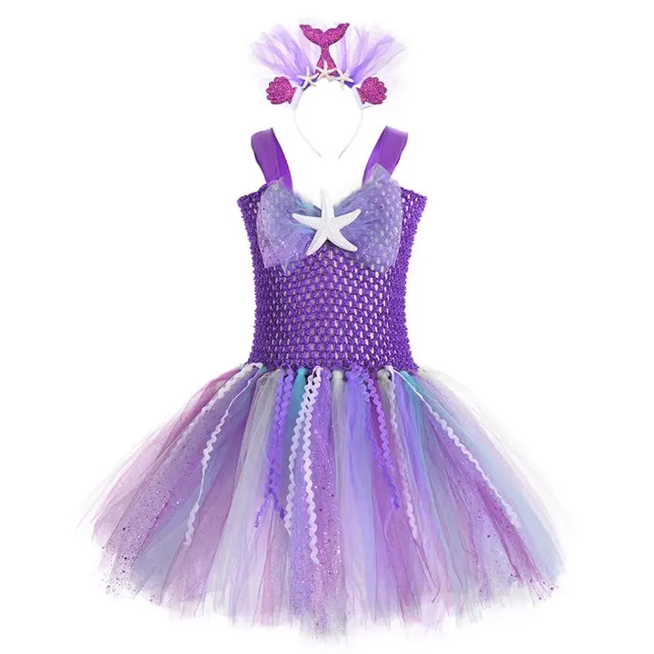 Hot Selling Tutu Mystery Purple Dress Starfish Party Dress Clothes By The Sea Mermaid Clothing Wholesale