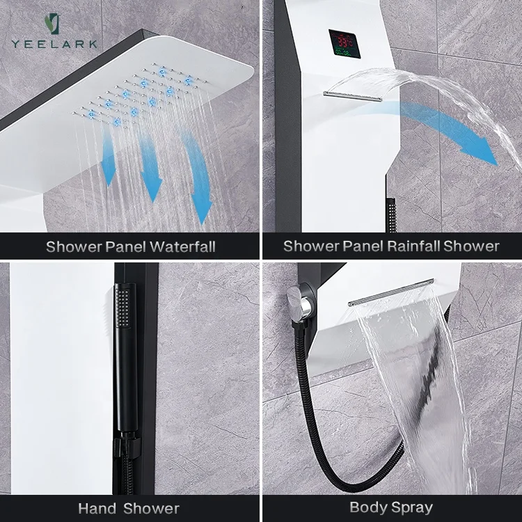 Top quality Bathroom Set Brushed Nickel High End 304 Stainless Steel Waterfall Shower  Massage Wall Shower Panel