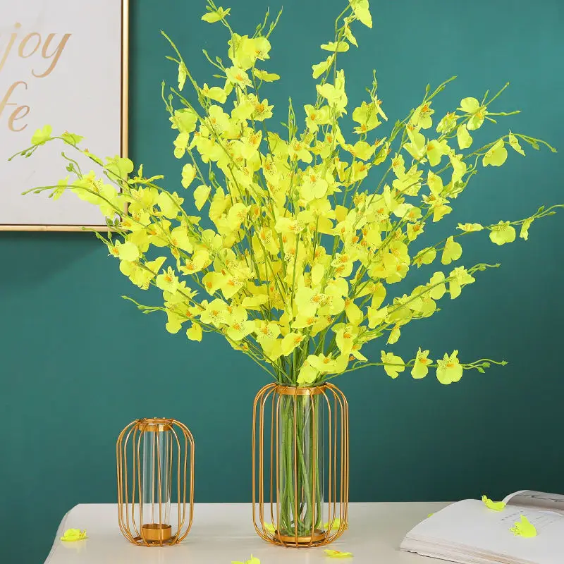 Amazon Hot Sale Metal Lantern Frame Flower Glass Vase Decoration Accessories Luxury Metal Wire Flower Vase