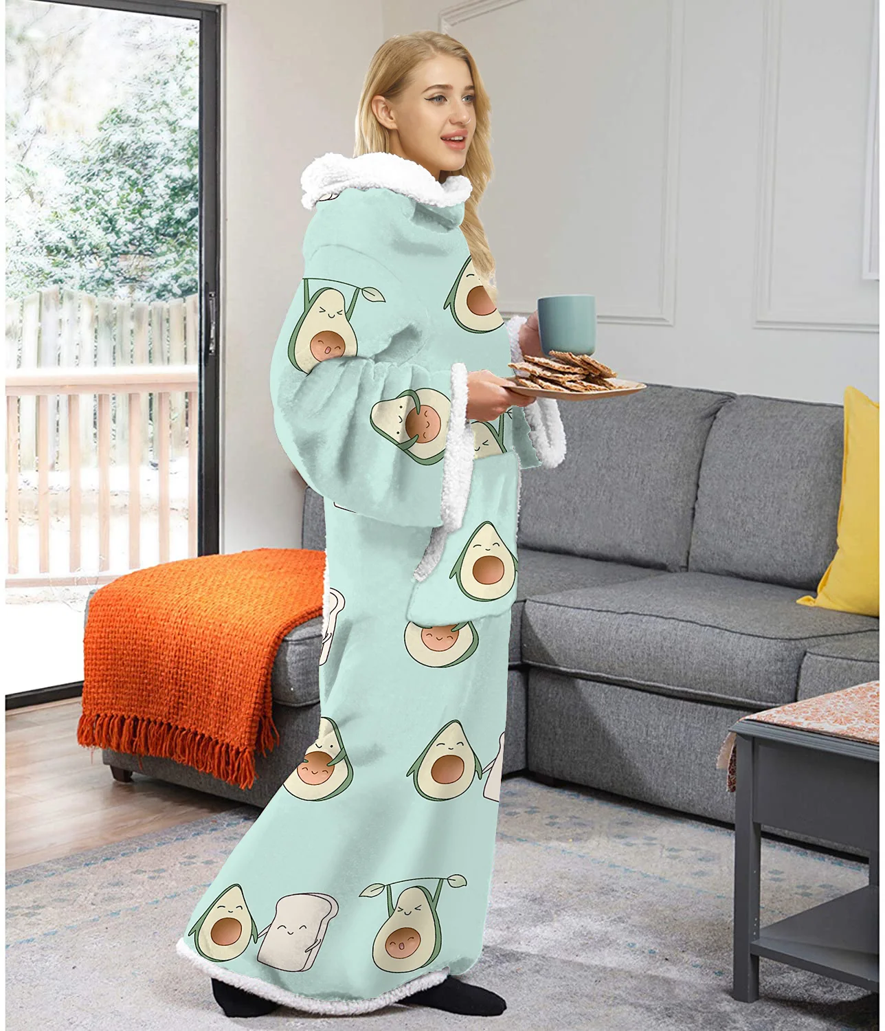 New fashionable unisex extra thick fleece blankets panda long sleeve huge long length wearable blankets pajamas