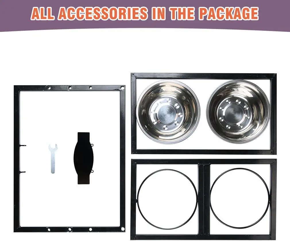 Adjustable Dog Water Bowl Height Stainless Steel Elevated Slow Feeder for Large Dogs Pets Automatic Food