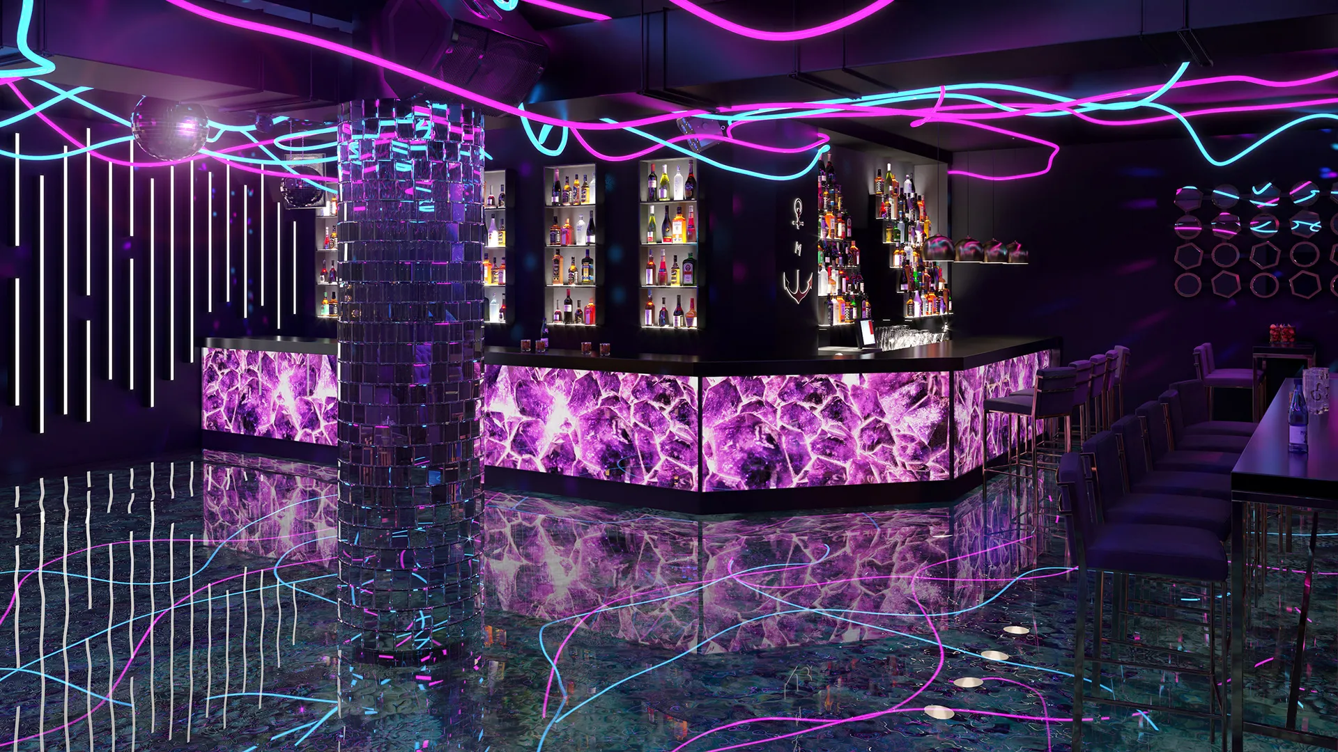 Customized Strip Club Hot Sale Interior Decoration Design With Modern Night Club Lounge Bar Counter
