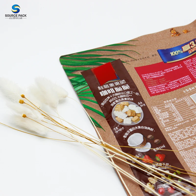 Wholesale Dry Food Packaging Custom Logo Printed Plastic Zipper Stand Up Bag For Food Cereal Packaging