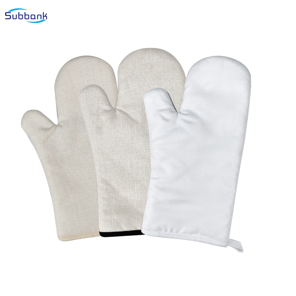 Subbank Sublimated Gloves Blanks Custom Logo Printable Linen Mitten Heat Resistant Gloves Sublimation Oven Mitt