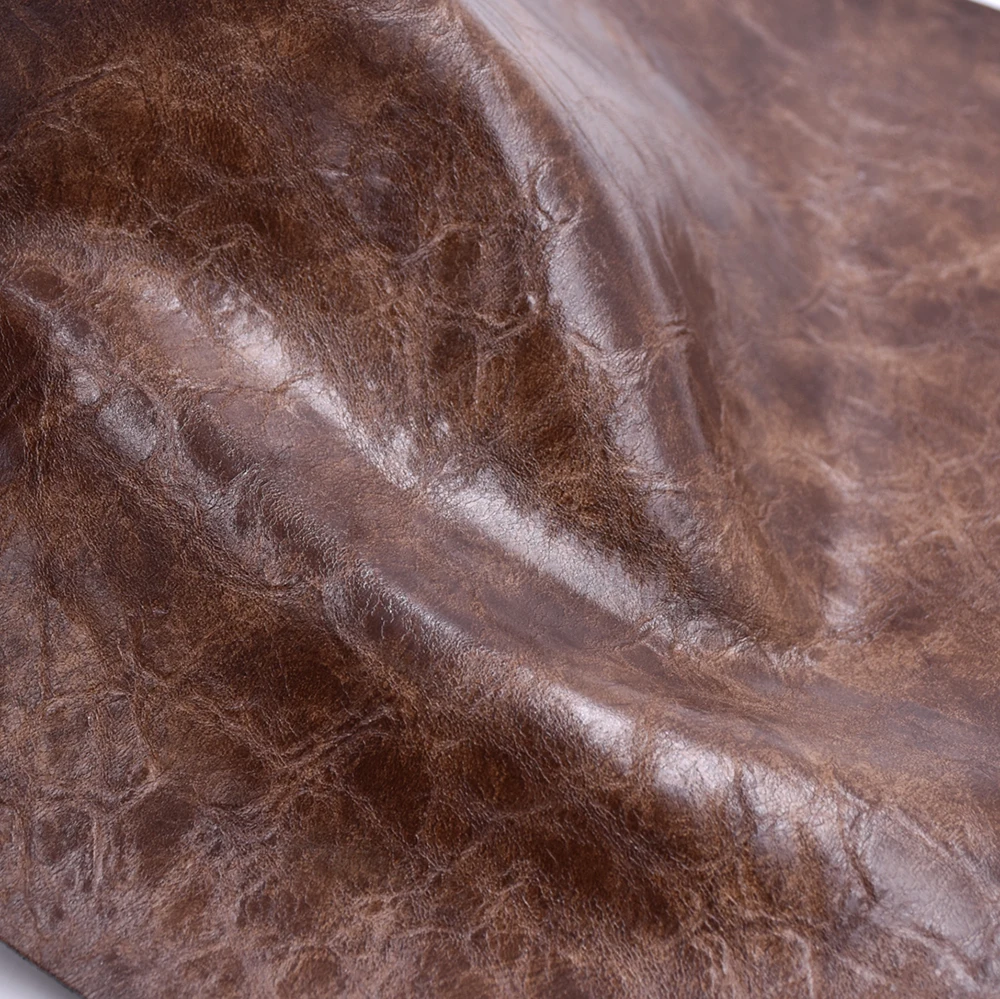 Patent Warp Knitting Elastic Stretch Emboss Two Tone Oil Skin Effect Synthetic Pu Leather Faux For Bags