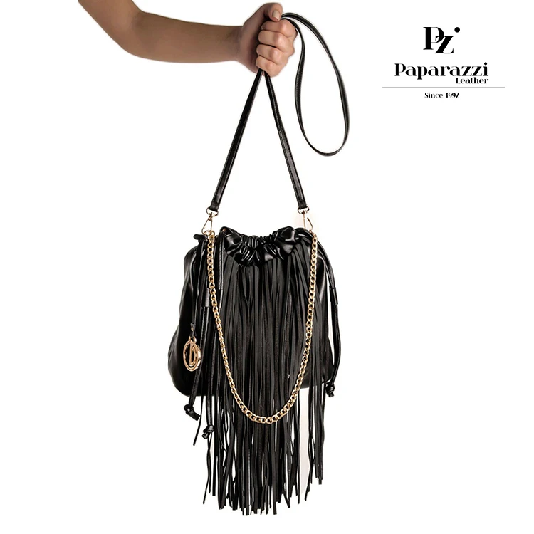 Paparazzi Global Supply Chain Custom #PA0016 Luxury Lady Tassel Bag Pu Leather Shoulder Handbag Women Crossbody Bucket Bag