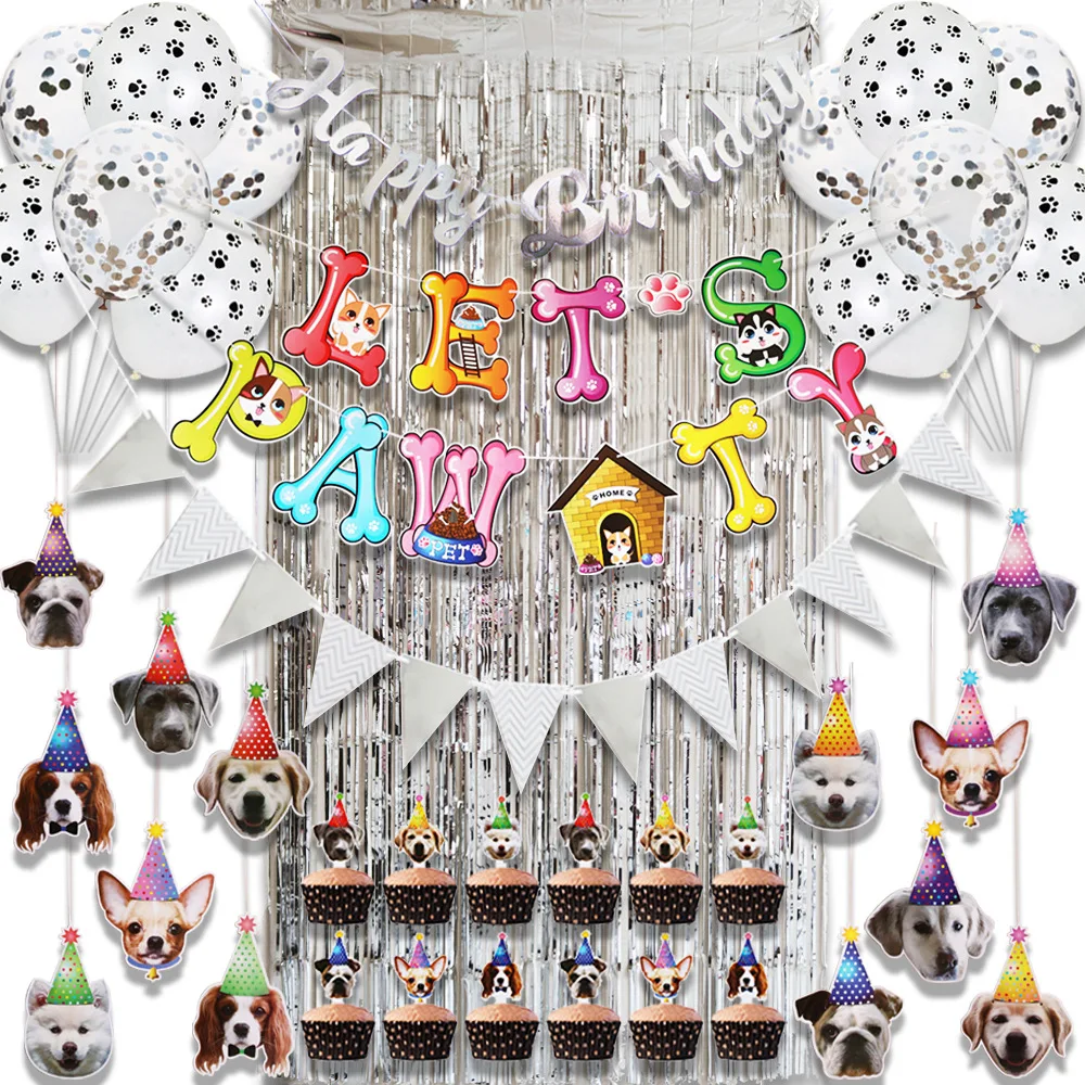2021 Hot Sale Dog Birthday Set For Pet Party Decoration Colorful Banners For Puppy Party Accessory