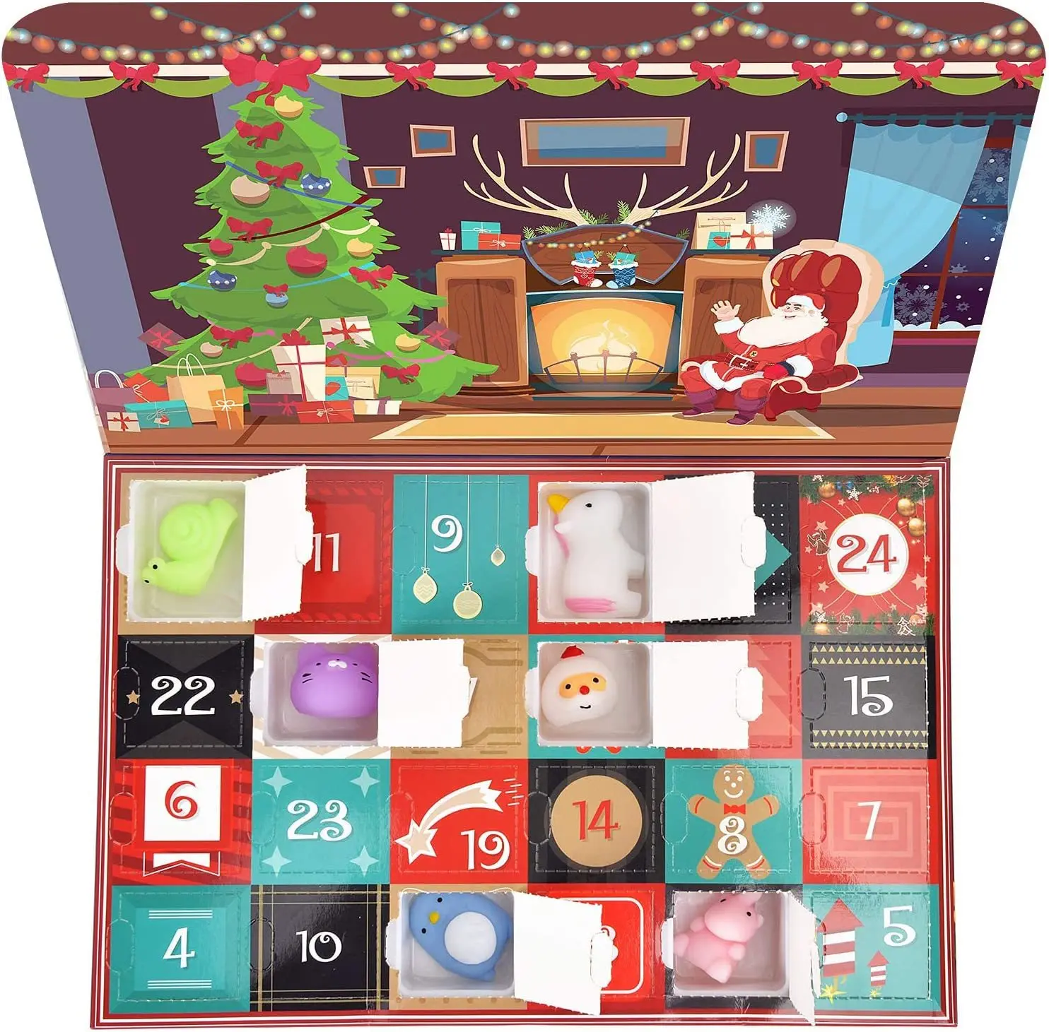 Pink Custom Christmas 24pcs Advent Calendar Cardboard Box Surprise Blind Xmas Gift Box For Chocolate Cosmetic