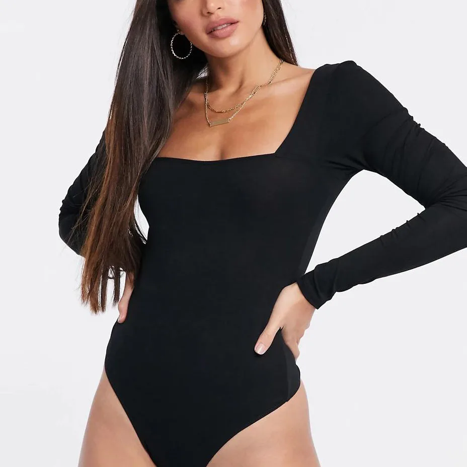 
Custom front square neck base layer thong jumpsuit slimming1 piece long sleeve bodysuits 2021 
