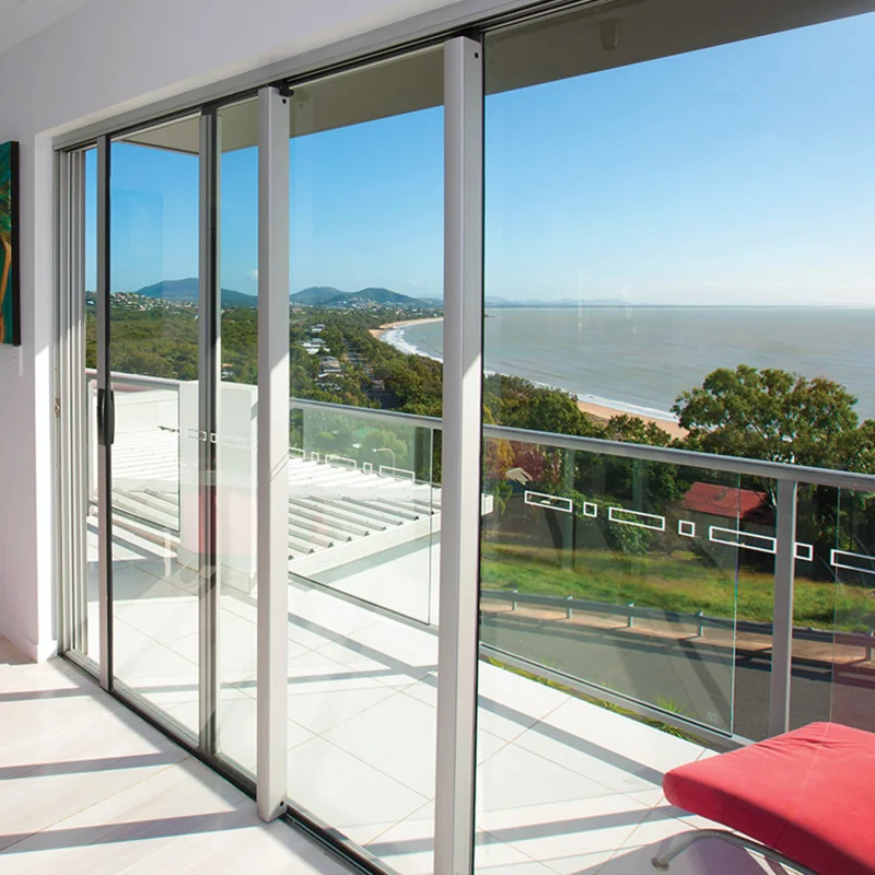 Automatic  Aluminum Glass Doors System With Screen Aluminium Slide Lowes double glass Patio Frameless Sliding Door