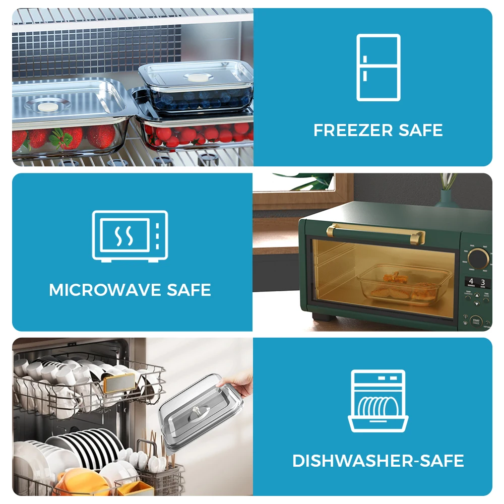 Glass Meal Prep Lunch Containers Dishwasher Microwave Freezer Oven Safe Glass Storage Containers with Steel Cover Airtight Lids