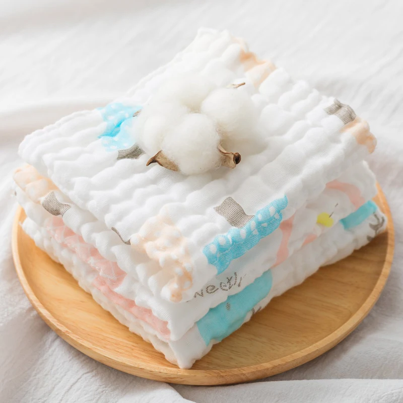 Cotton Printing Cute Luvable Terry Gauze Water Washing Cloth Handkerchief Soft Newborn Muslin Baby Washcloths