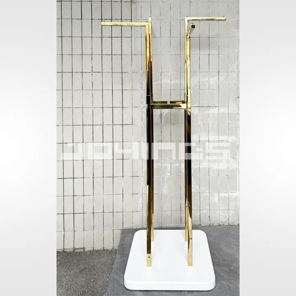 Island gold color stainless steel hanging clothes display stand in ladies garments shop