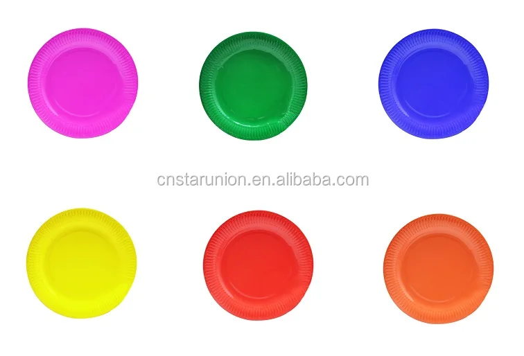 Colorful Disposable Dinnerware Paper Food Plate Dessert Trays Wholesale Event Party Supplies Solid Color Theme Paper Tray Round