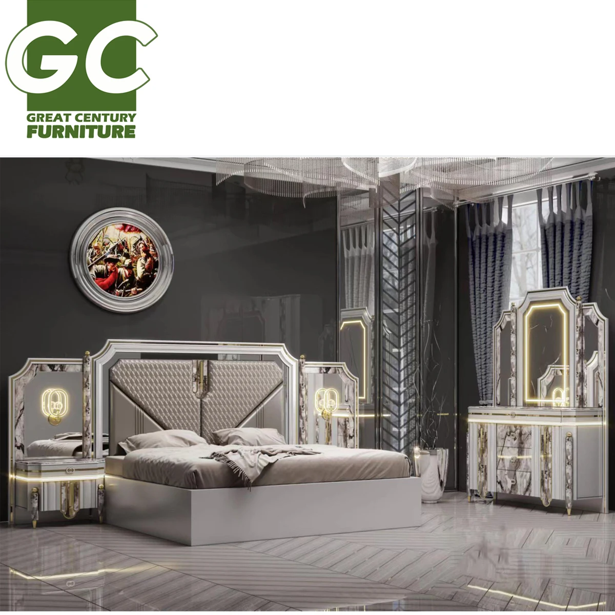 GC Furniture GBR-6085 Bed Master Bedroom Set Paint Melamine MDF Bedroom Set Bedroom Furniture
