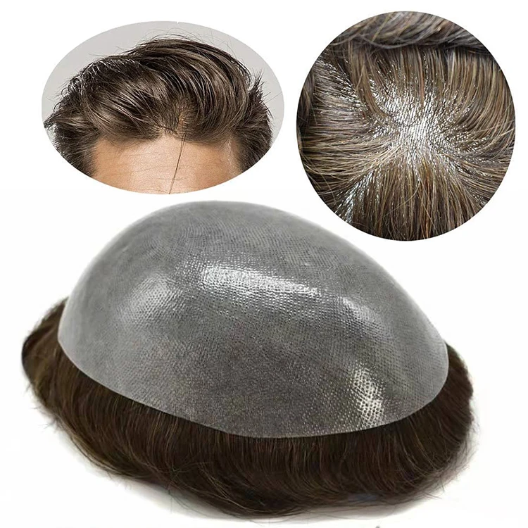 High Quality Replacement System Glue Wigs Full Pu Skin Base Toupee Men Real Human Hair Toupee