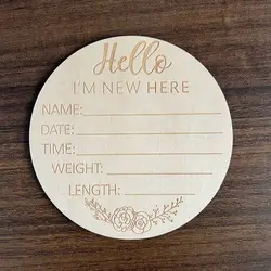 Hello World Wooden Card Newborn Growth Record Card Newborn Baby Age Achievement Milestone Card