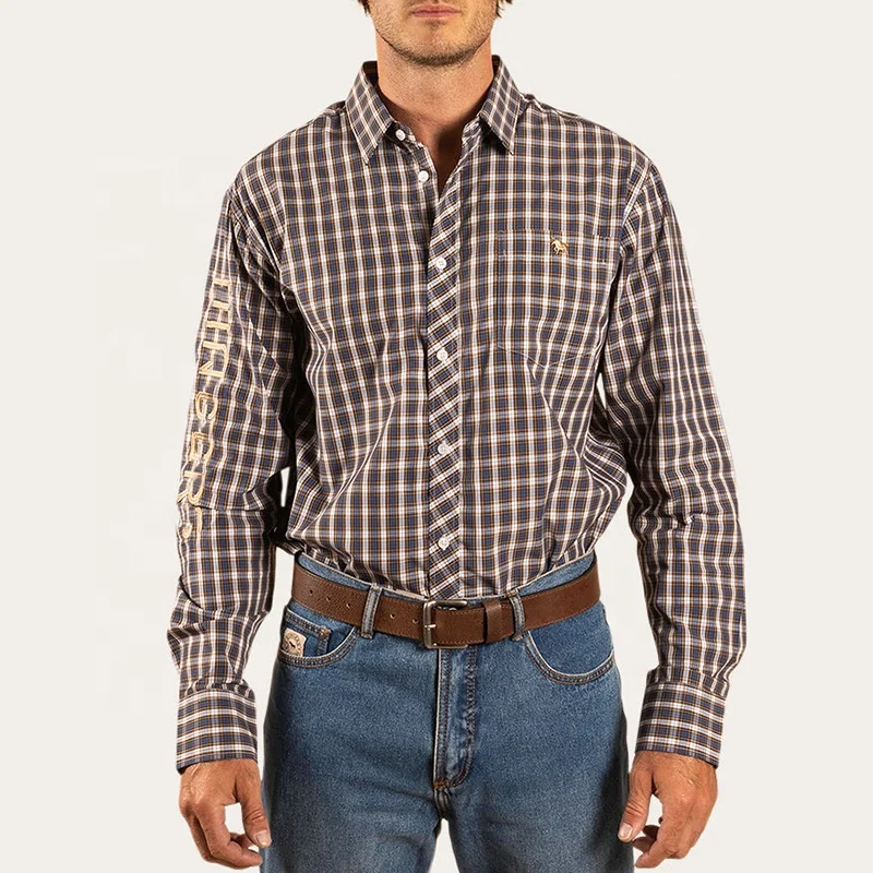 New Men Long Sleeve Cotton Casual Check Printed Cotton Work Checked Plaid Shirts Traditional german shirt long sleeve