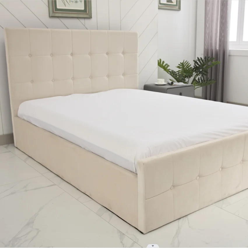 2024 Popular  home and hotel use bed base upholstered leather high head double bed