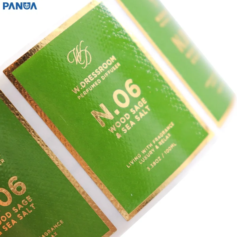 High Quality Self Adhesive Vinyl Waterproof Hot Stamping Foil logo Sticker Design Custom Printed Perfume Bottle Label Sticker