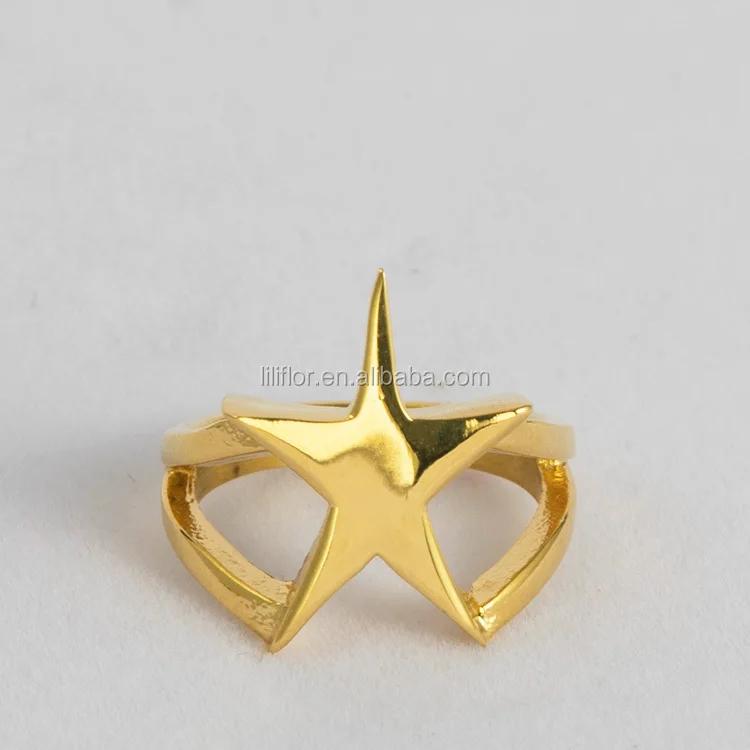 High Quality 18K Gold Plated Stainless Steel Big Star Rings R204045