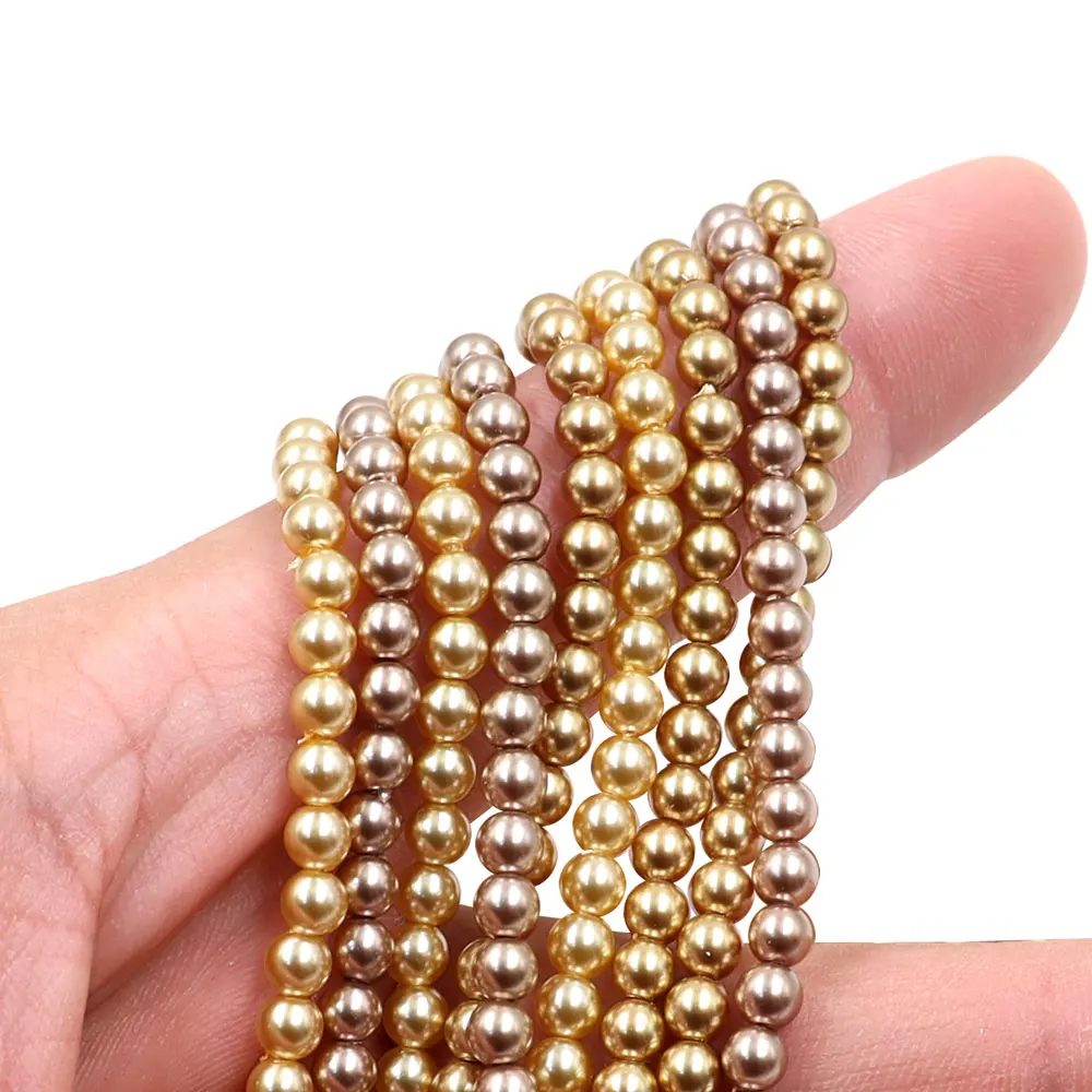 2024 China Manufactured small size 4mm gold pearl high grade round pearl glass beads for bag making