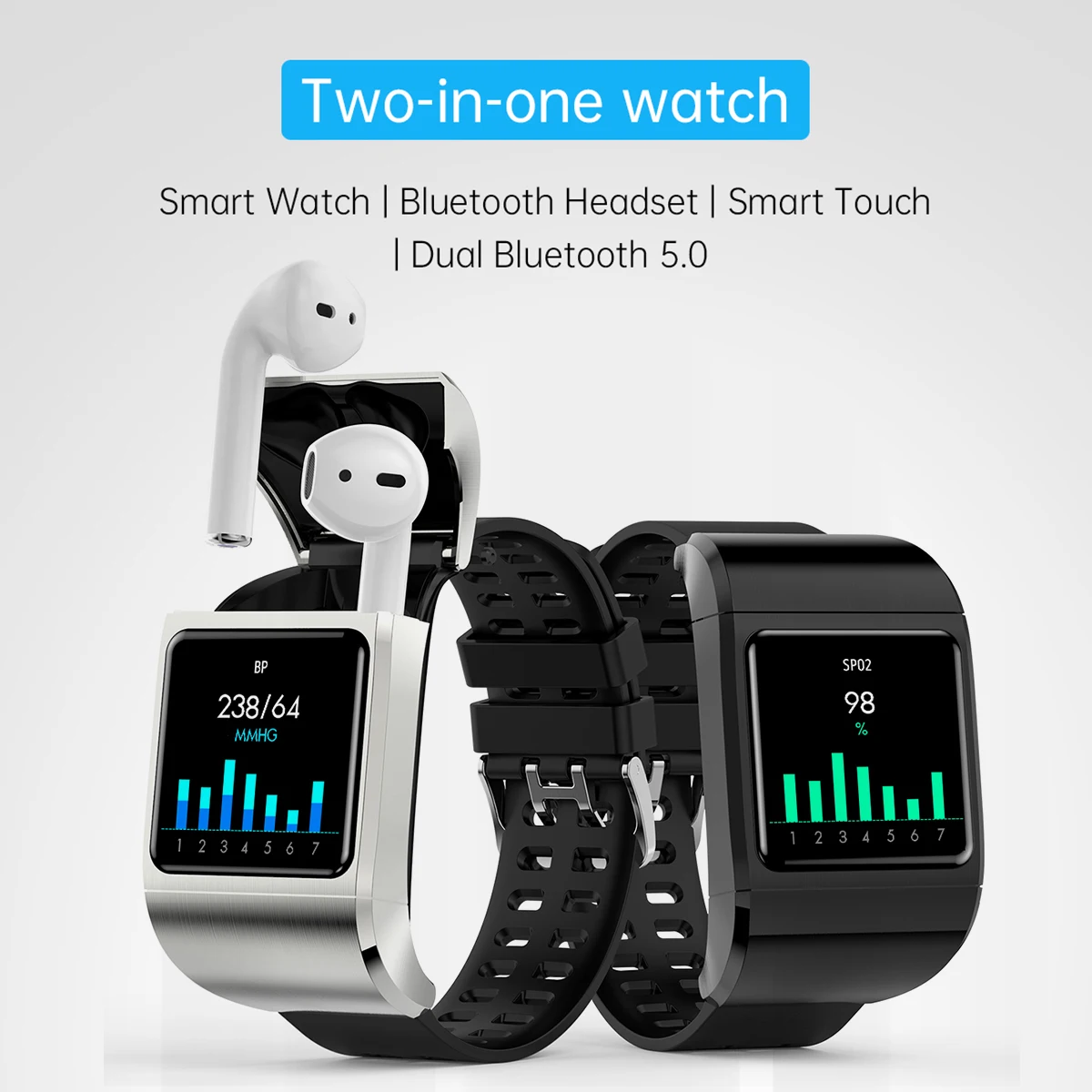 Smart Bracelet BT 2 In 1 reloj inteligente smart watch With Wireless Earbuds Tws Earphone