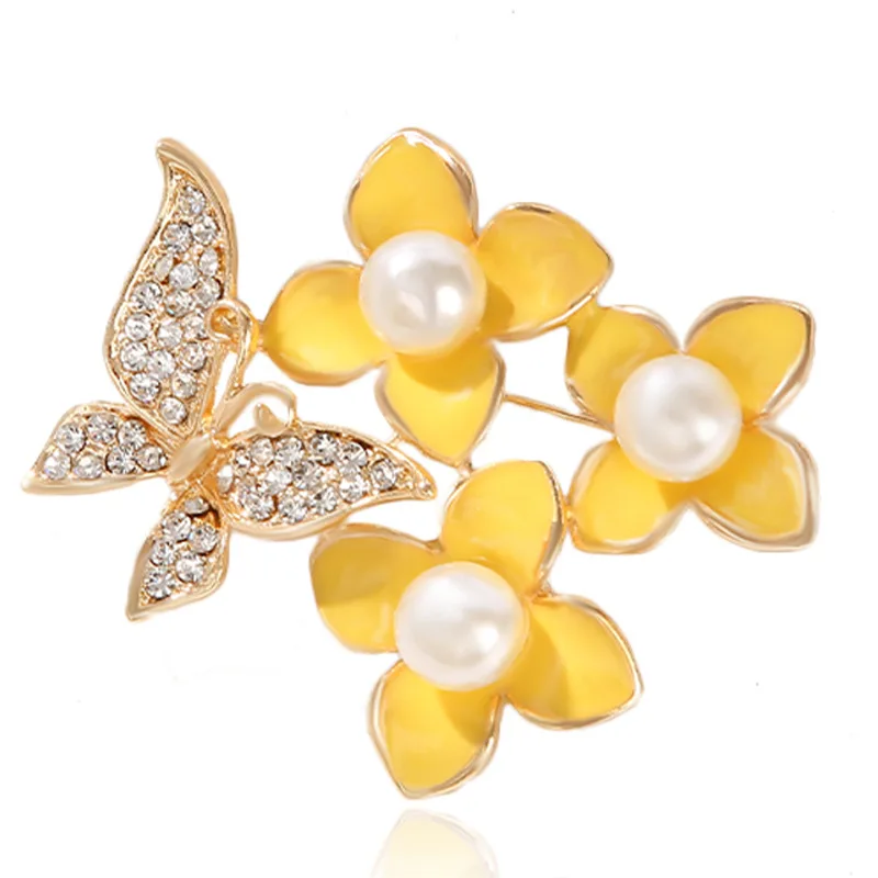 Wholesale Clothing suit accessories flower butterfly brooch elegant pearl metal pin brooch