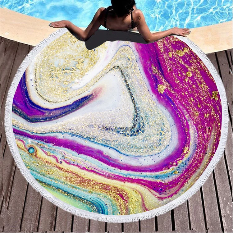 
RTS Hot Selling Tie Dye Marble Round Beach Towel With Tassels 