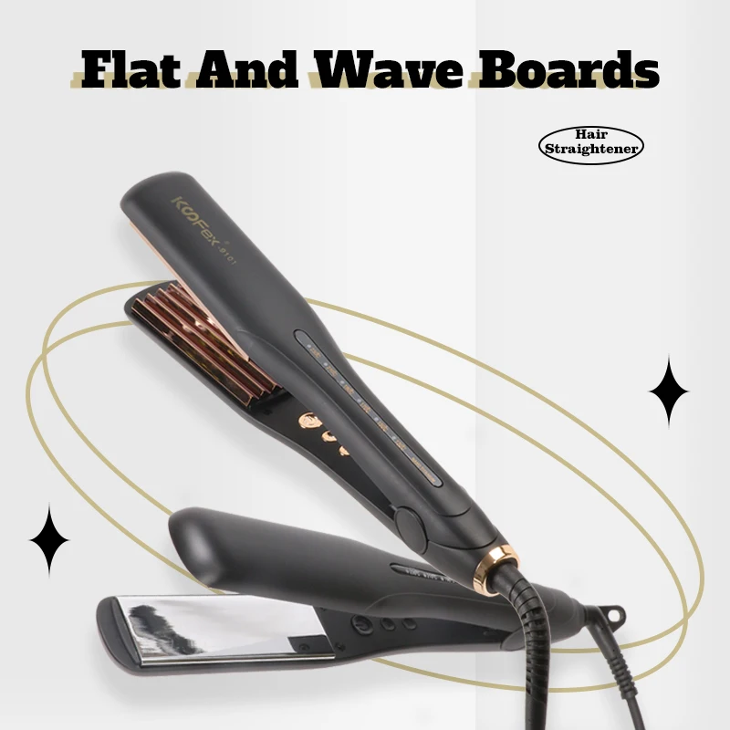 Koofex Flat Work Ironer Plane And Wave 2 In 1 Hot Iron PTC Fast Heating Five Gear Twisted Flat Iron