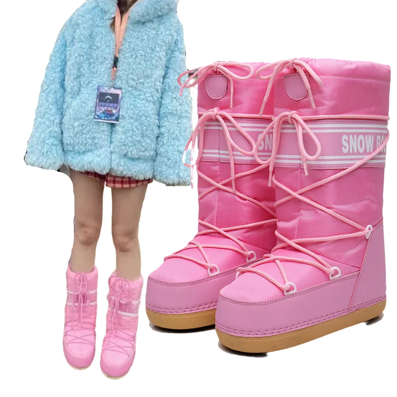 Customize Winter Skiing Space Boots Fashion Round Head Mid-tube Womens Snow Boots Thickened Lunar Shoes