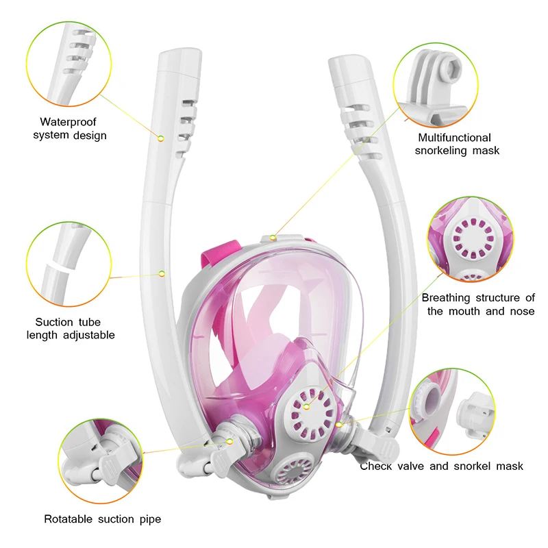 
New Design high Quality Breathing Separation Mask & Full Face Snorkel Mask With 360 Degree Rotation 
