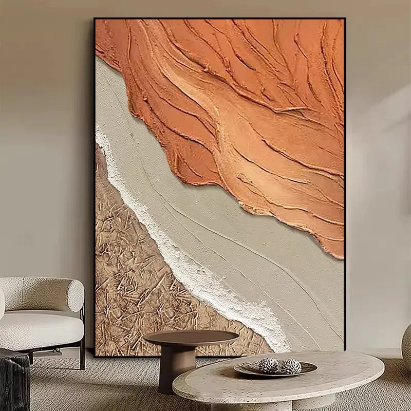 Three-dimension Sandstone Hand-painted Abstract Canvas Painting Wave Scenery Light Luxury Wall Hanging Decor painting with Frame