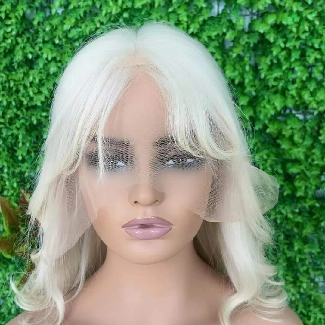 Wholesale Top Grade European Virgin Human Hair Silk Straight Blonde Layer Lace Front Wigs With Bangs For Women