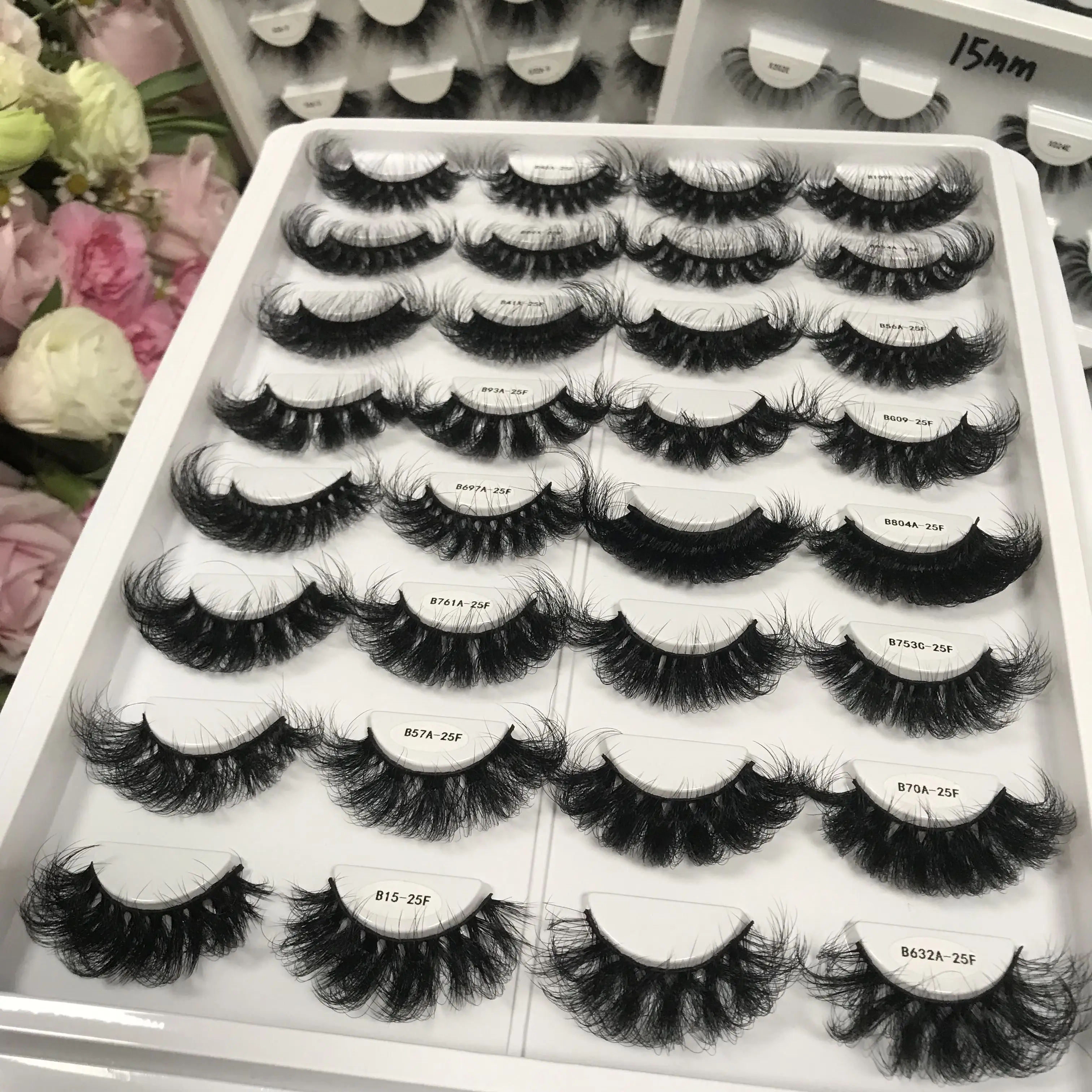 wholesale Private Label 5d fluffy russian lashes strip 3d faux mink 15mm russian lashes d curly natural false mink eyelashes