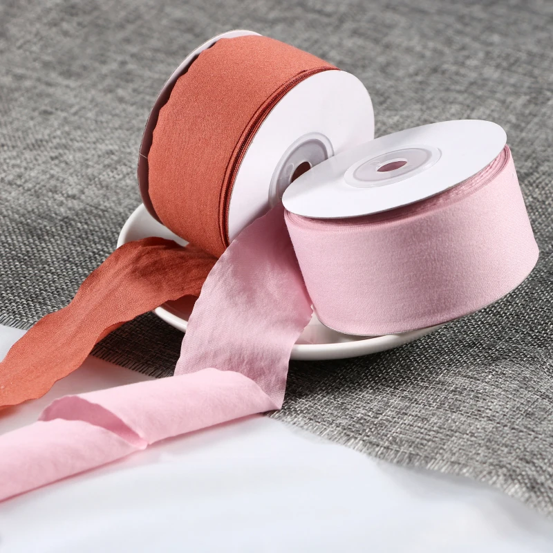 wholesale high quality silk chiffon ribbon pleated birthday decoration mixed gift flower packing ribbons