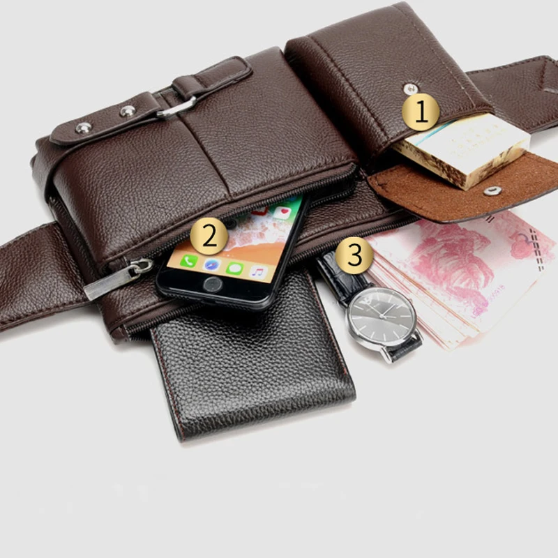 Leisure multifunctional waist bag pu leather fanny pack sling chest bags for men
