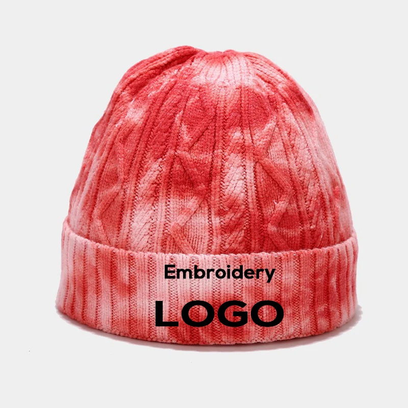 wholesale warm winter hats Ski beanie embroidery tie dye knitted beanie with custom logo