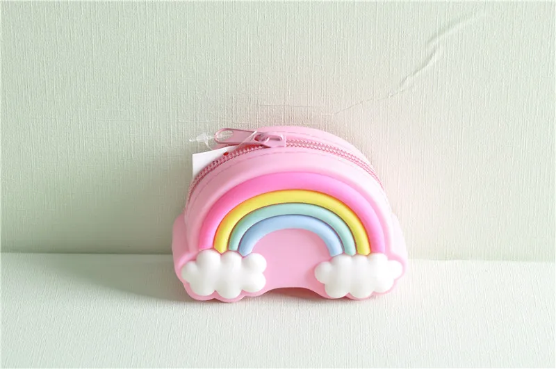 Kawaii silicone mini soft wallets bags rainbow coin purses for kids gift