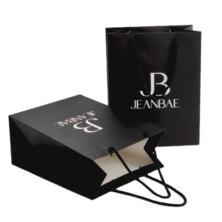 China Factory Custom Your Brand Logo Black Paper Bag with Your Logo for Store