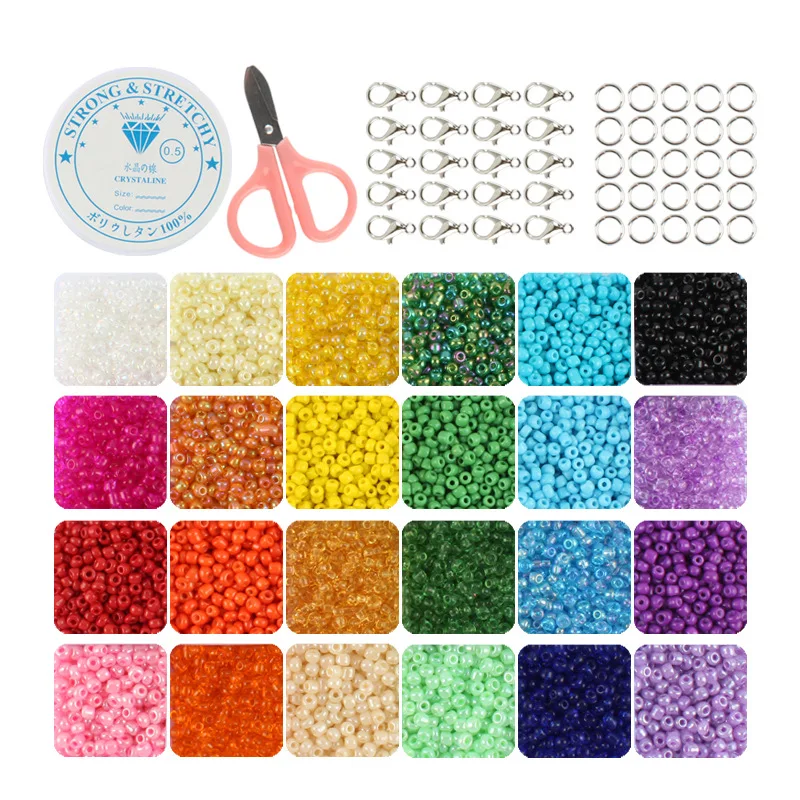 Glass Seed Beads 24 Colors Loose Beads Kit Bracelet Beads DIY Art