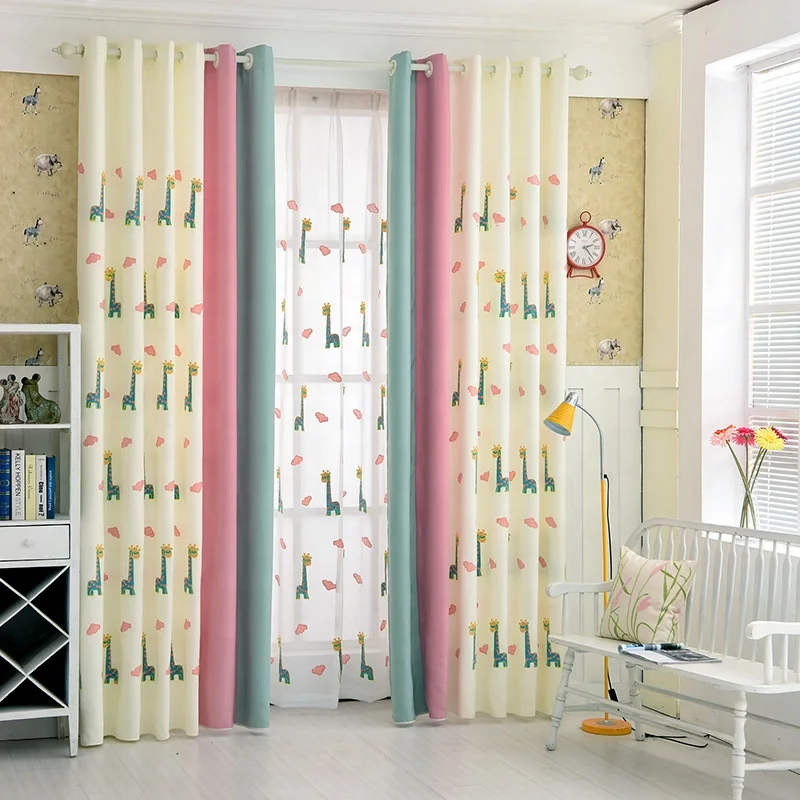 High quality lovely children girls bedroom windows curtain with embroidery animal pattern